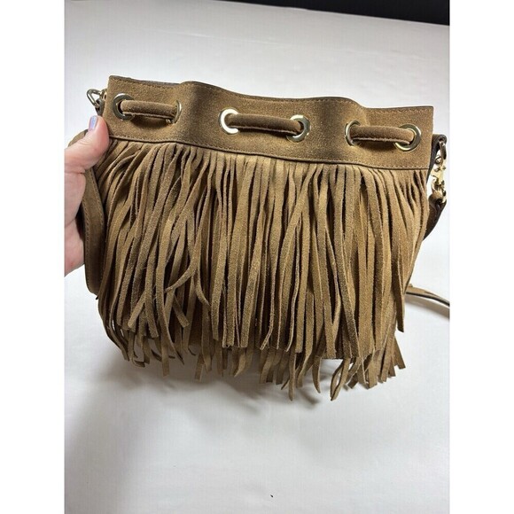 Rebecca Minkoff Fiona Mini Bucket Bag Tan Brown Suede Fringe Crossbody - Picture 5 of 16